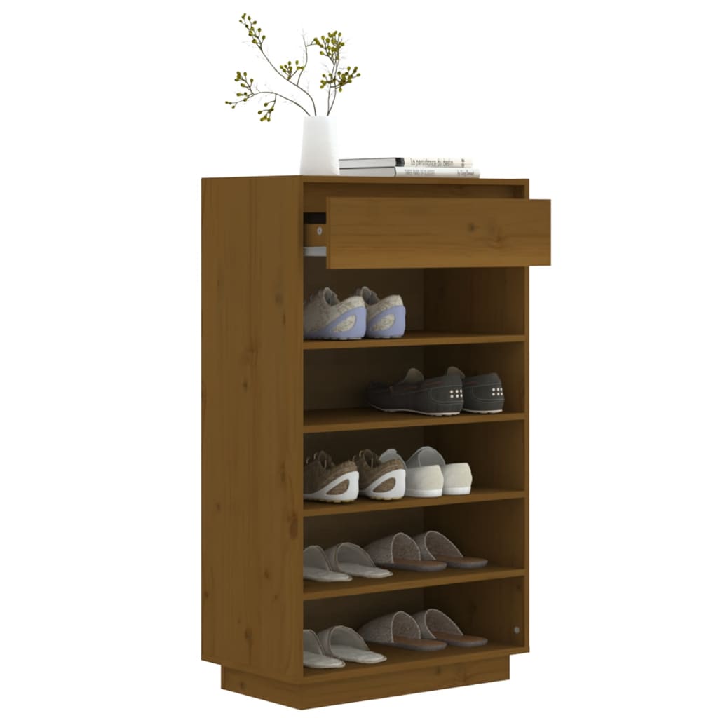 vidaXL Shoe Cabinet Honey Brown 60x34x105 cm Solid Wood Pine