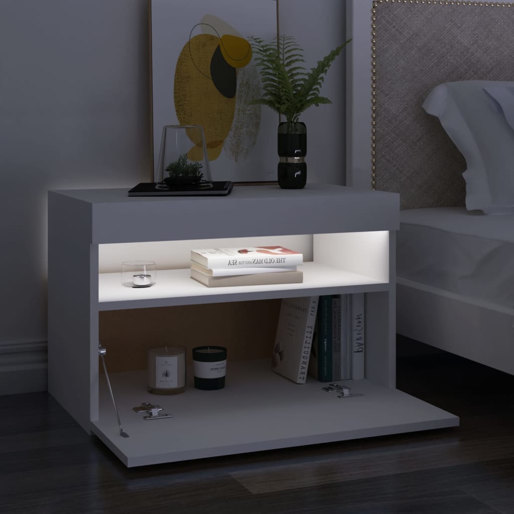vidaXL Bedside Cabinet & LED Lights 2 pcs White 60x35x40 cm Engineered Wood