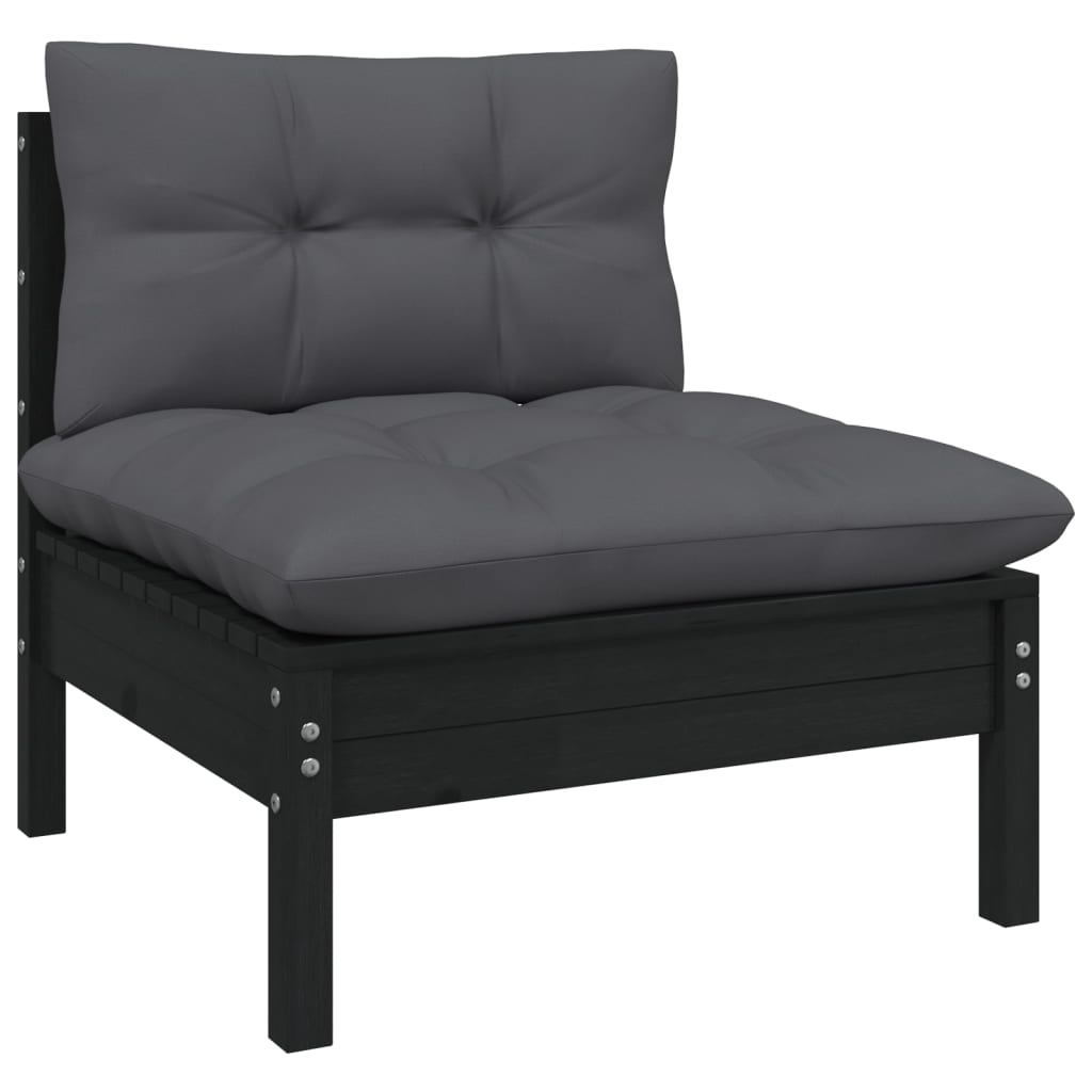 vidaXL 14 Piece Garden Lounge Set with Cushions Black Pinewood
