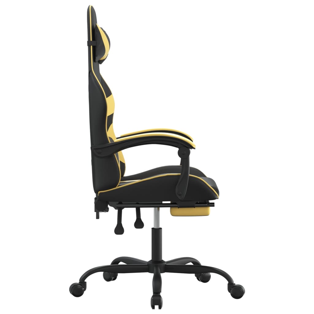 vidaXL Swivel Gaming Chair with Footrest Black&Gold Faux Leather