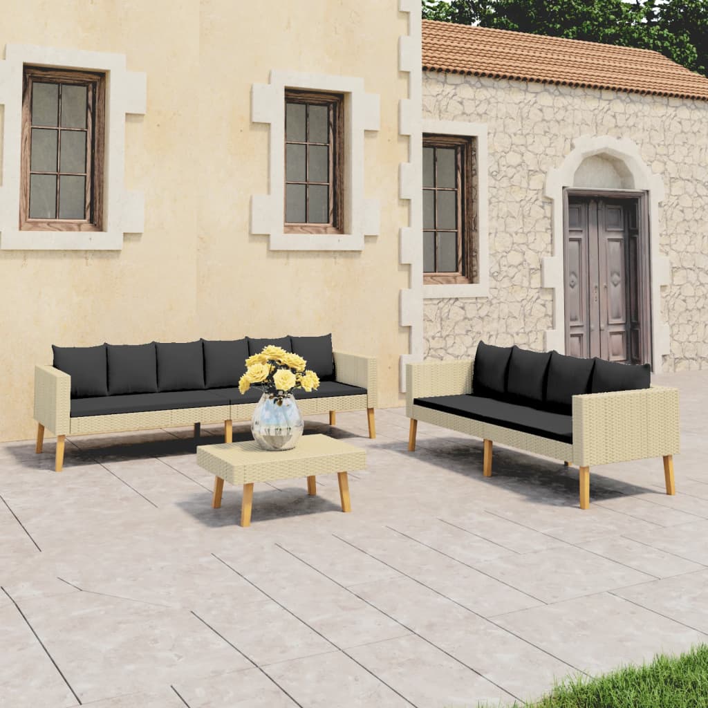vidaXL 3 Piece Garden Lounge Set with Cushions Poly Rattan Beige