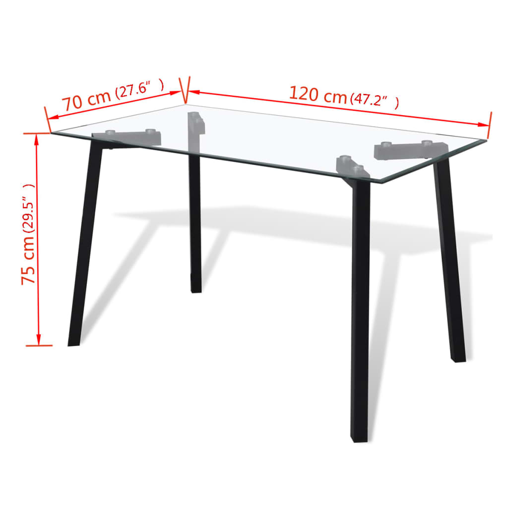 vidaXL Dining Table with Glass Top and Black Legs
