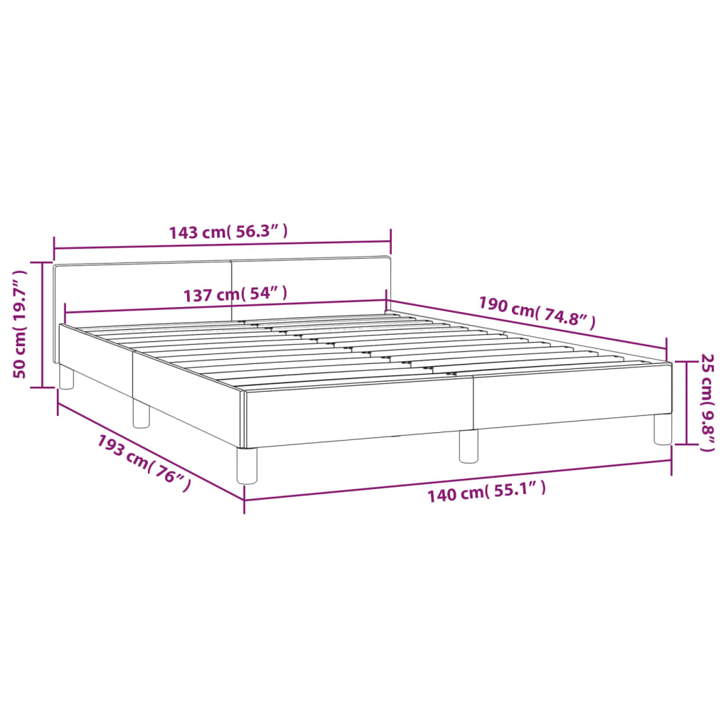 vidaXL Bed Frame with Headboard Black 137x187 cm Double Faux Leather