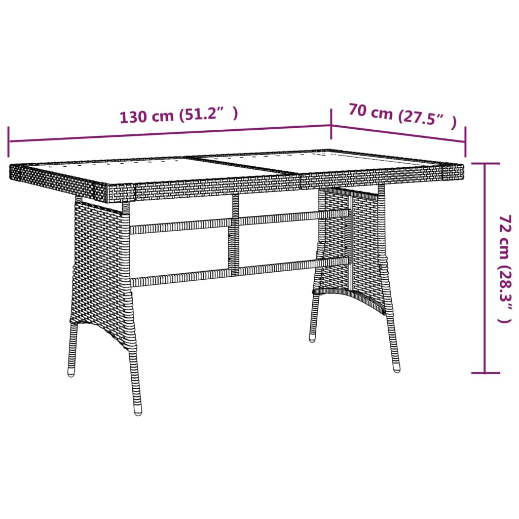 vidaXL Garden Table Grey 130x70x72 cm Poly Rattan & Solid Acacia Wood