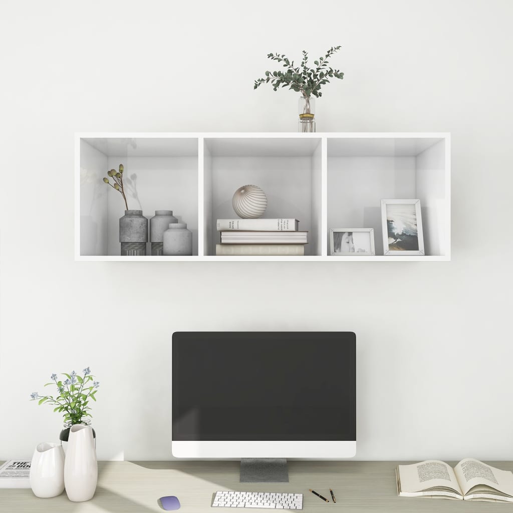 vidaXL Wall-mounted TV Cabinet High Gloss White 37x37x107 cm Engineered Wood
