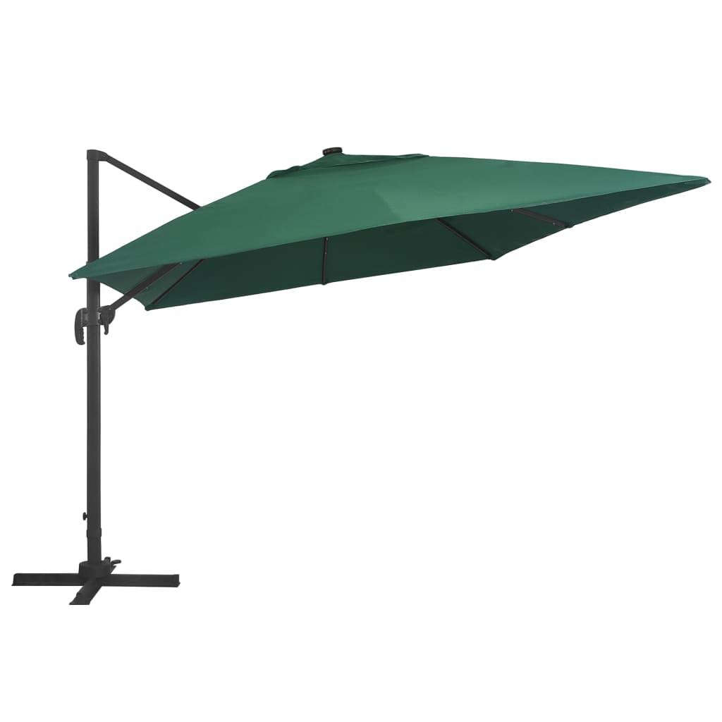 vidaXL Cantilever Umbrella with LED Lights and Aluminium Pole 400x300 cm Green