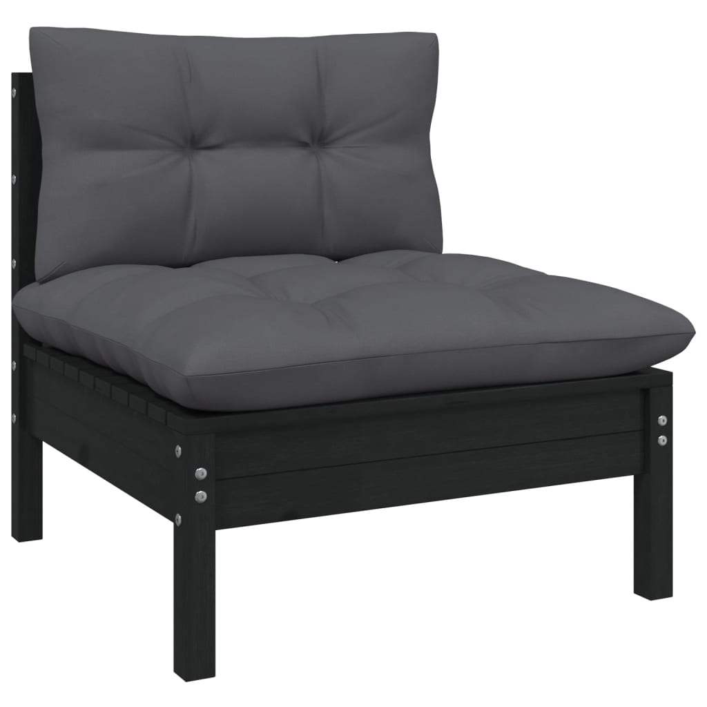 vidaXL 8 Piece Garden Lounge Set with Cushions Black Pinewood