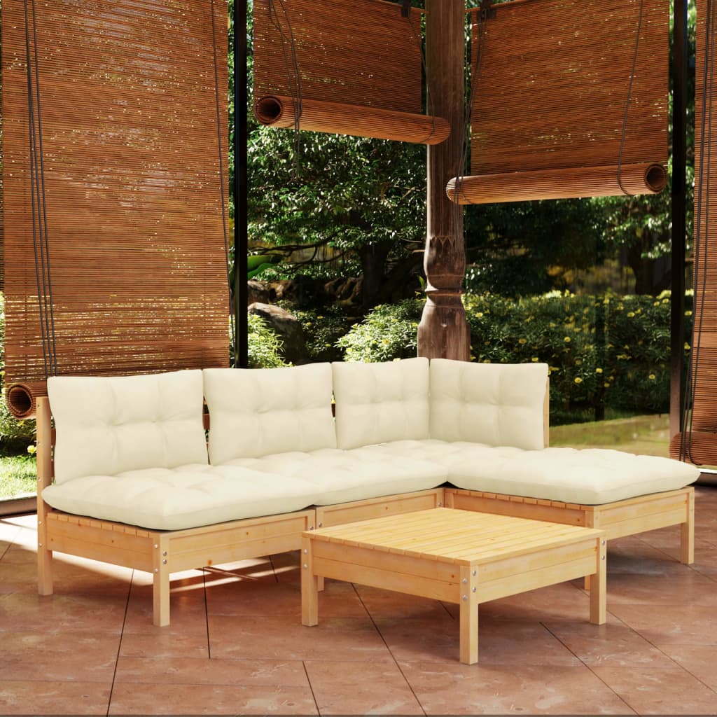 vidaXL 5 Piece Garden Lounge Set with Cream Cushions Pinewood