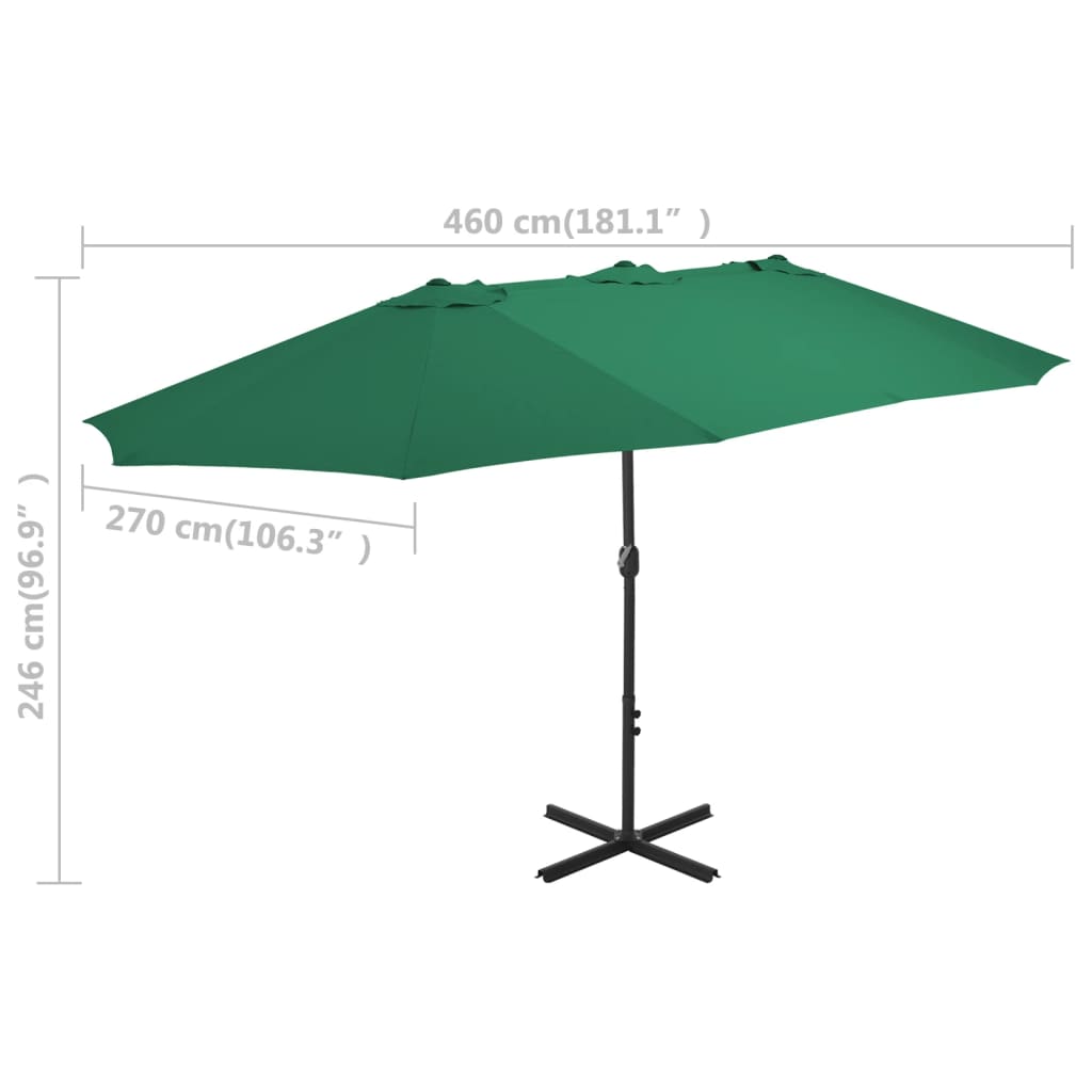 vidaXL Outdoor Parasol with Aluminium Pole 460x270 cm Green