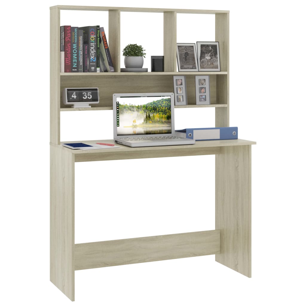 vidaXL Desk with Shelf Sonoma Oak 110x45x157 cm Engineered Wood