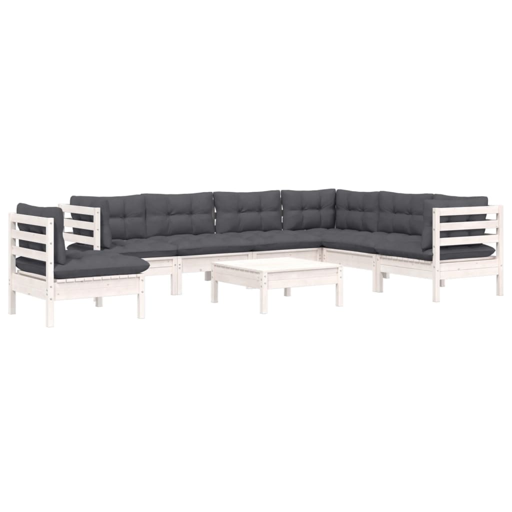 vidaXL 8 Piece Garden Lounge Set with Cushions White Solid Pinewood