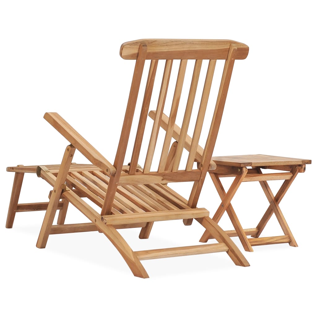 vidaXL Garden Deck Chair with Footrest and Table Solid Teak Wood