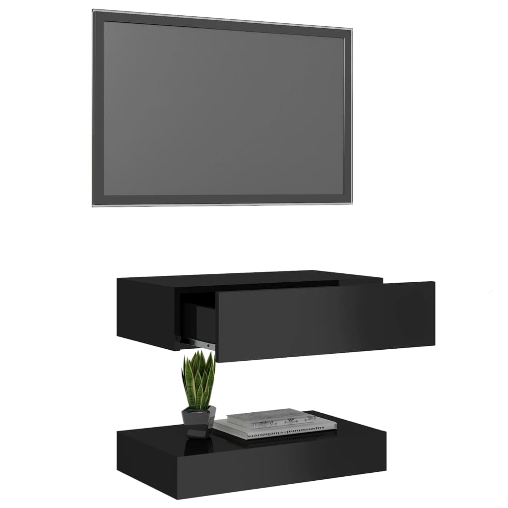 vidaXL TV Cabinet with LED Lights High Gloss Black 60x35 cm
