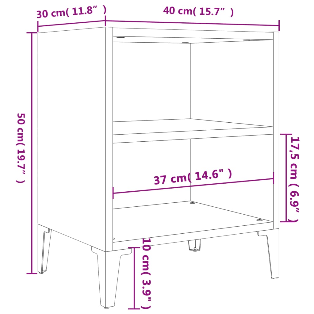 vidaXL Bed Cabinets with Metal Legs 2 pcs Sonoma Oak 40x30x50 cm