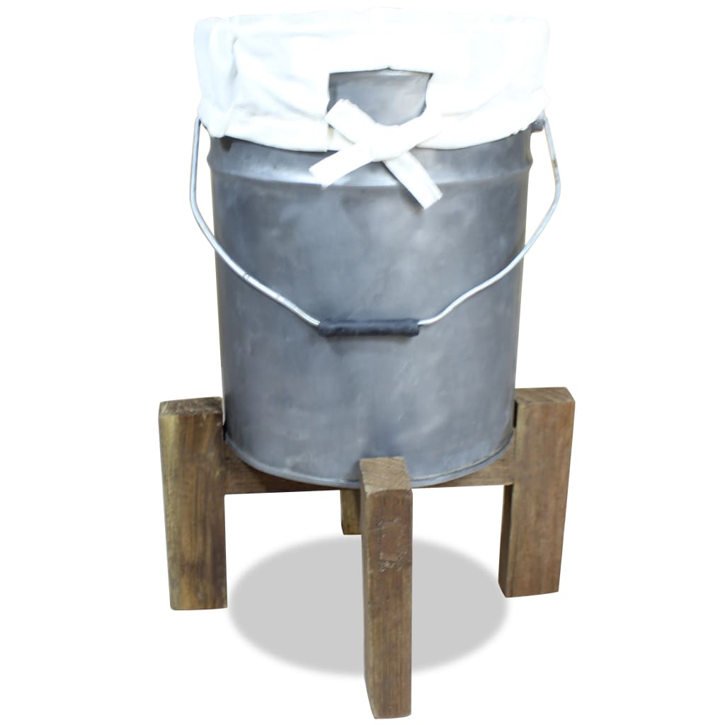 vidaXL Laundry Basket Galvanised Iron Solid Reclaimed Wood 30x30x58 cm