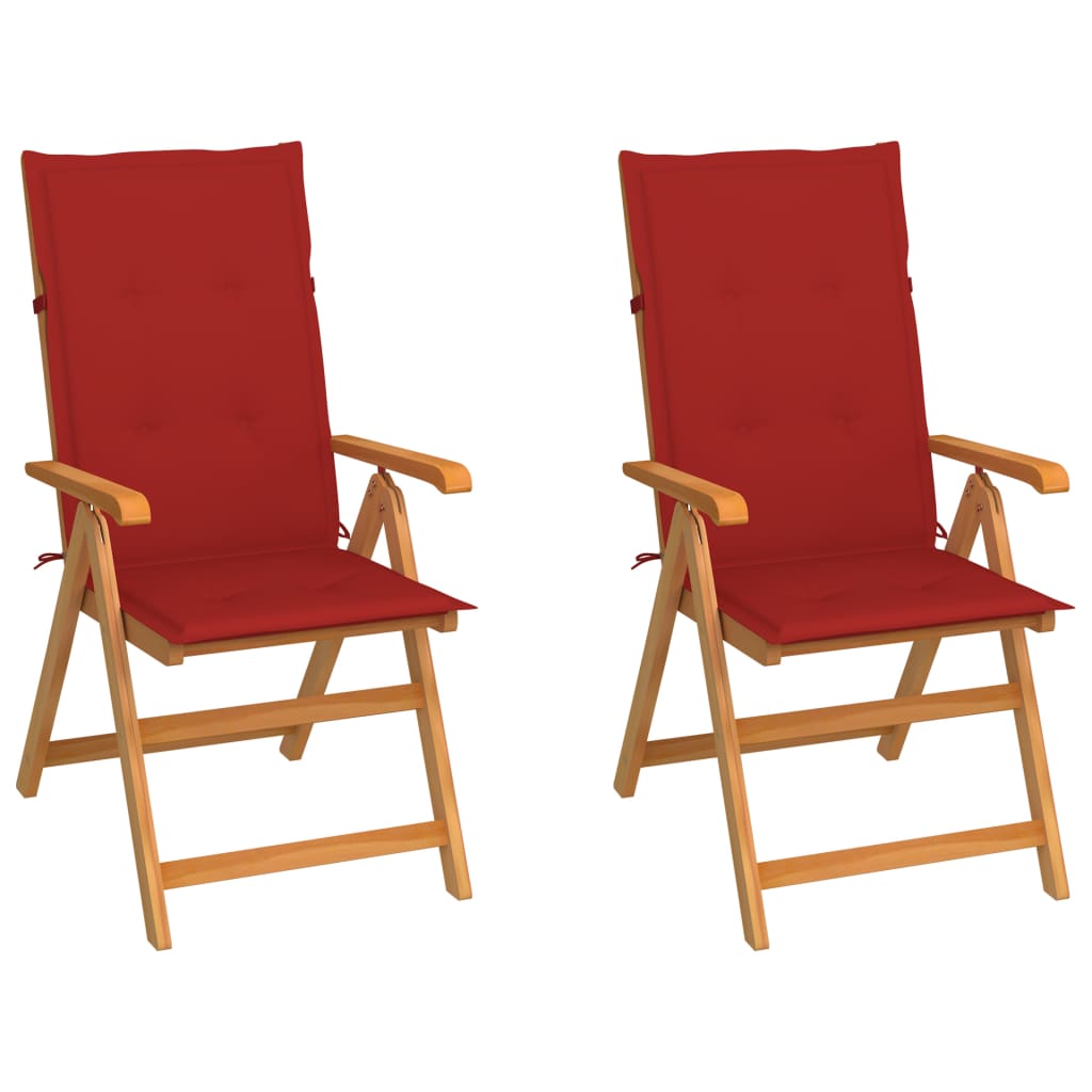 vidaXL Garden Chairs 2 pcs with Red Cushions Solid Teak Wood