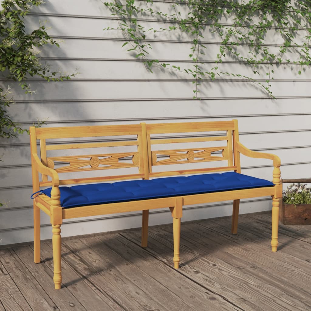 vidaXL Batavia Bench with Blue Cushion 150 cm Solid Wood Teak