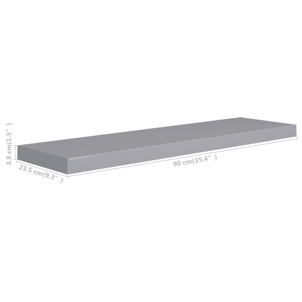 vidaXL Floating Wall Shelf Grey 90x23.5x3.8 cm MDF