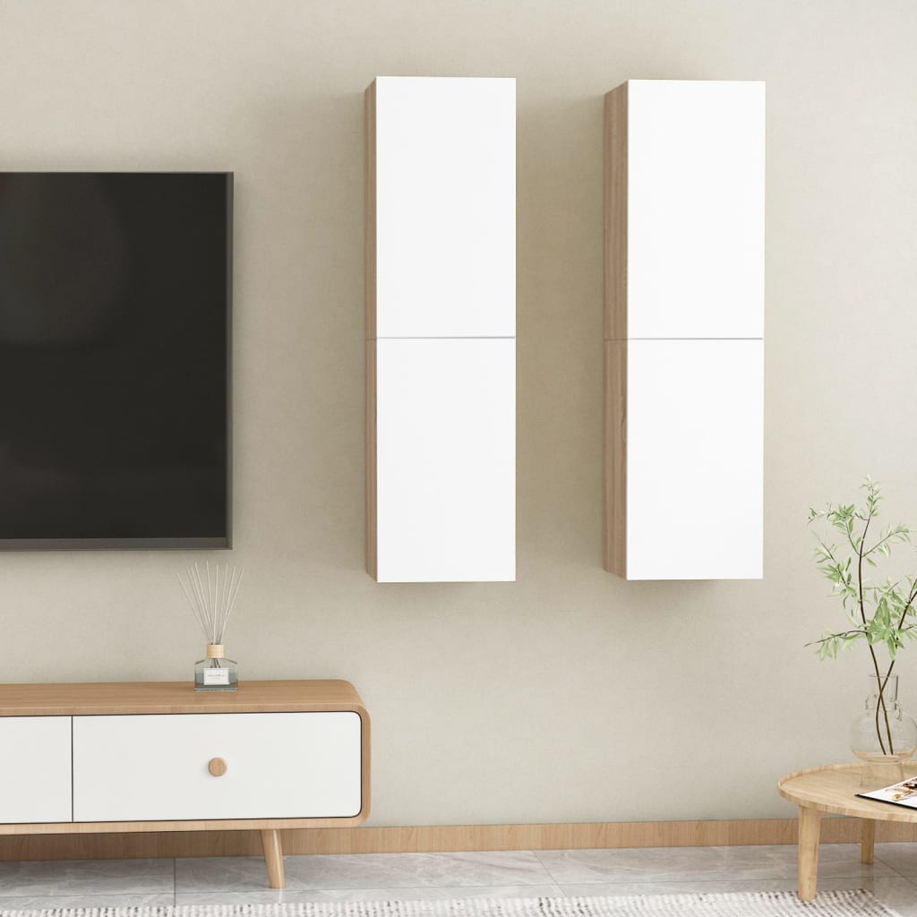 vidaXL TV Cabinets 2 pcs White and Sonoma Oak 30.5x30x110 cm Engineered Wood