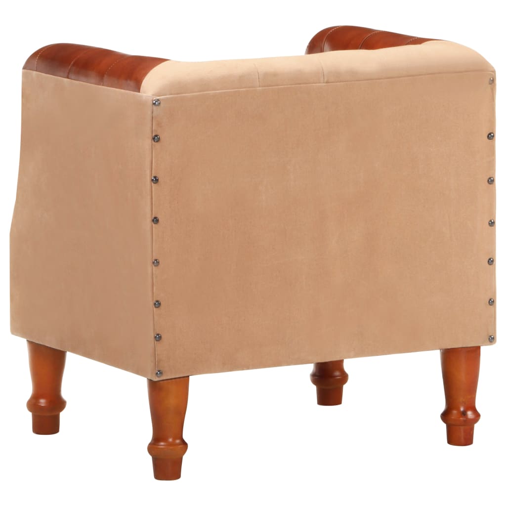 vidaXL Tub Chair Brown Real Leather and Solid Mango Wood