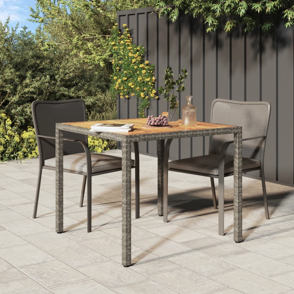 vidaXL Garden Table 90x90x75 cm Poly Rattan and Acacia Wood Grey