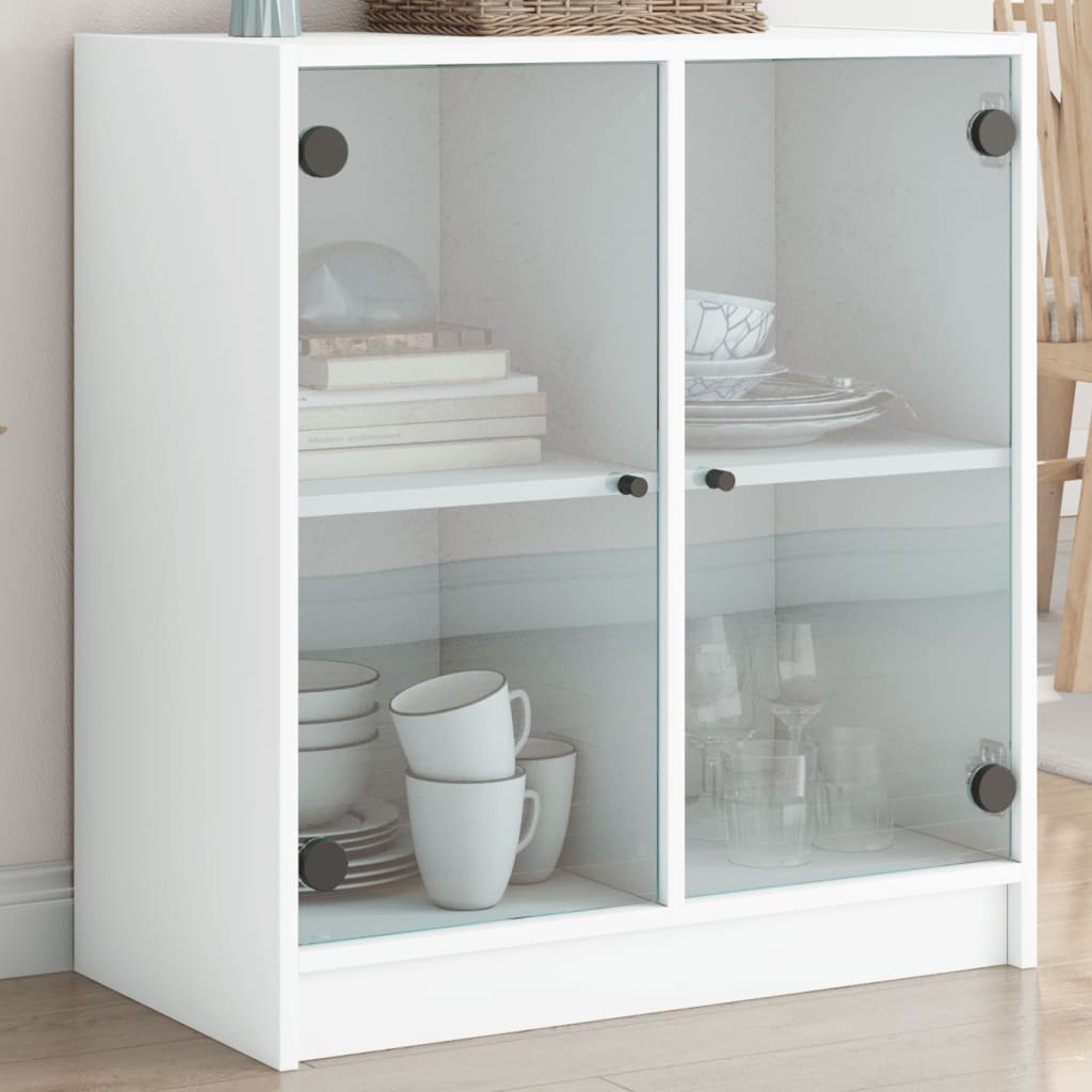 vidaXL Side Cabinet with Glass Doors White 68x37x75.5 cm