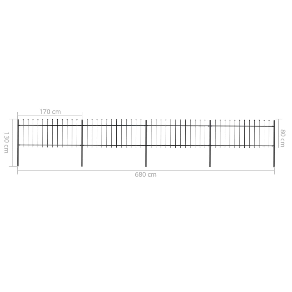 vidaXL Garden Fence with Spear Top Steel 6.8x0.8 m Black