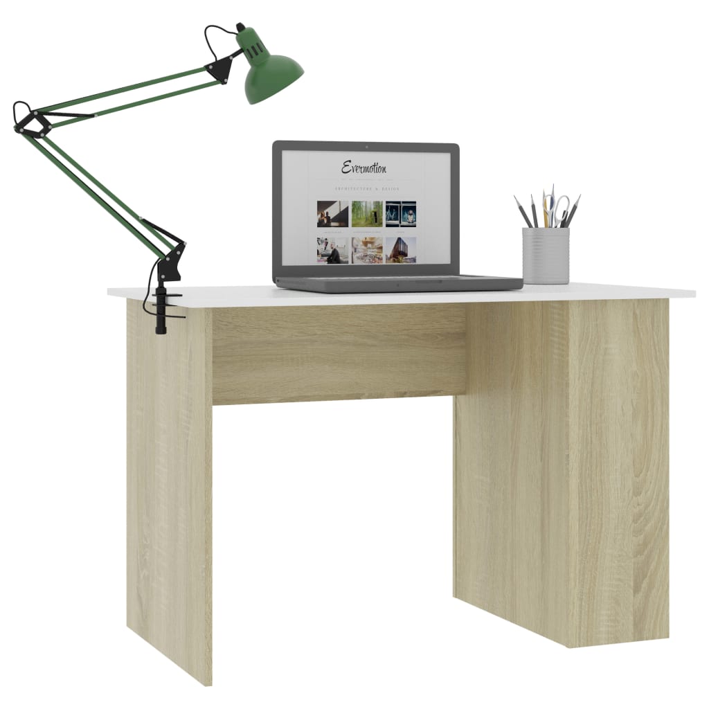 vidaXL Desk White and Sonoma Oak 110x60x73 cm Engineered Wood