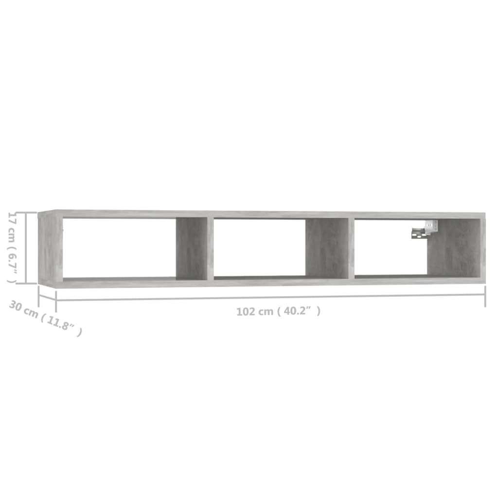 vidaXL Wall Shelf Concrete Grey 102x30x17 cm Engineered Wood