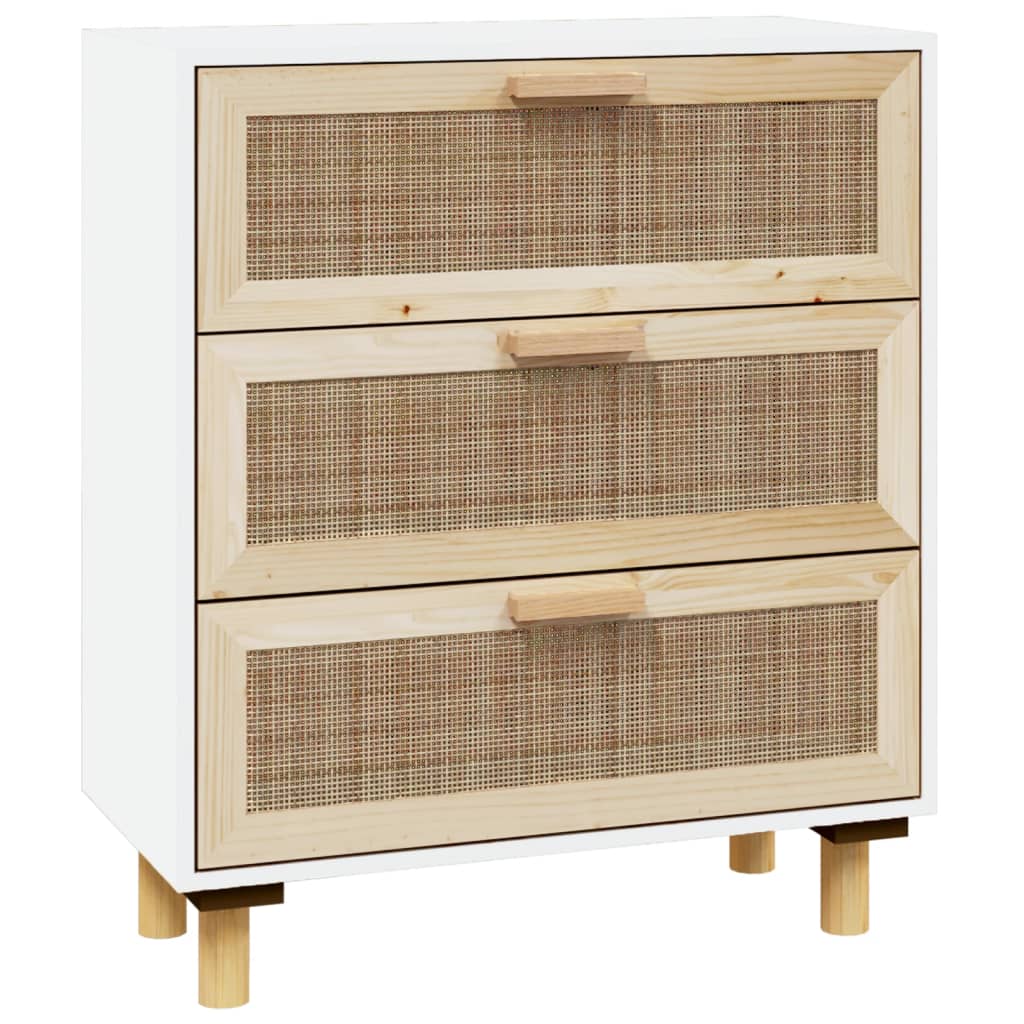 vidaXL Sideboard White 60x30x70 cm Solid Wood Pine and Natural Rattan