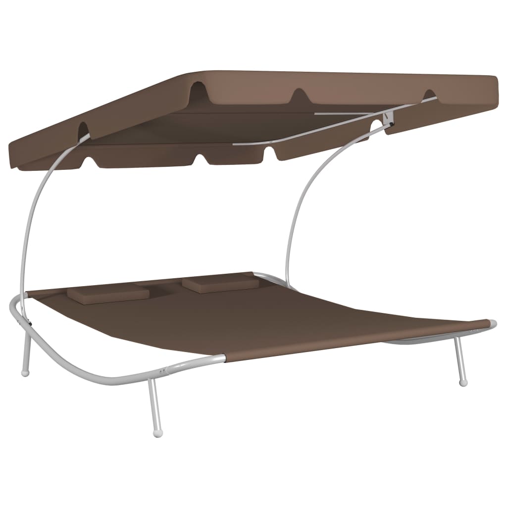 vidaXL Outdoor Lounge Bed with Canopy & Pillows Brown