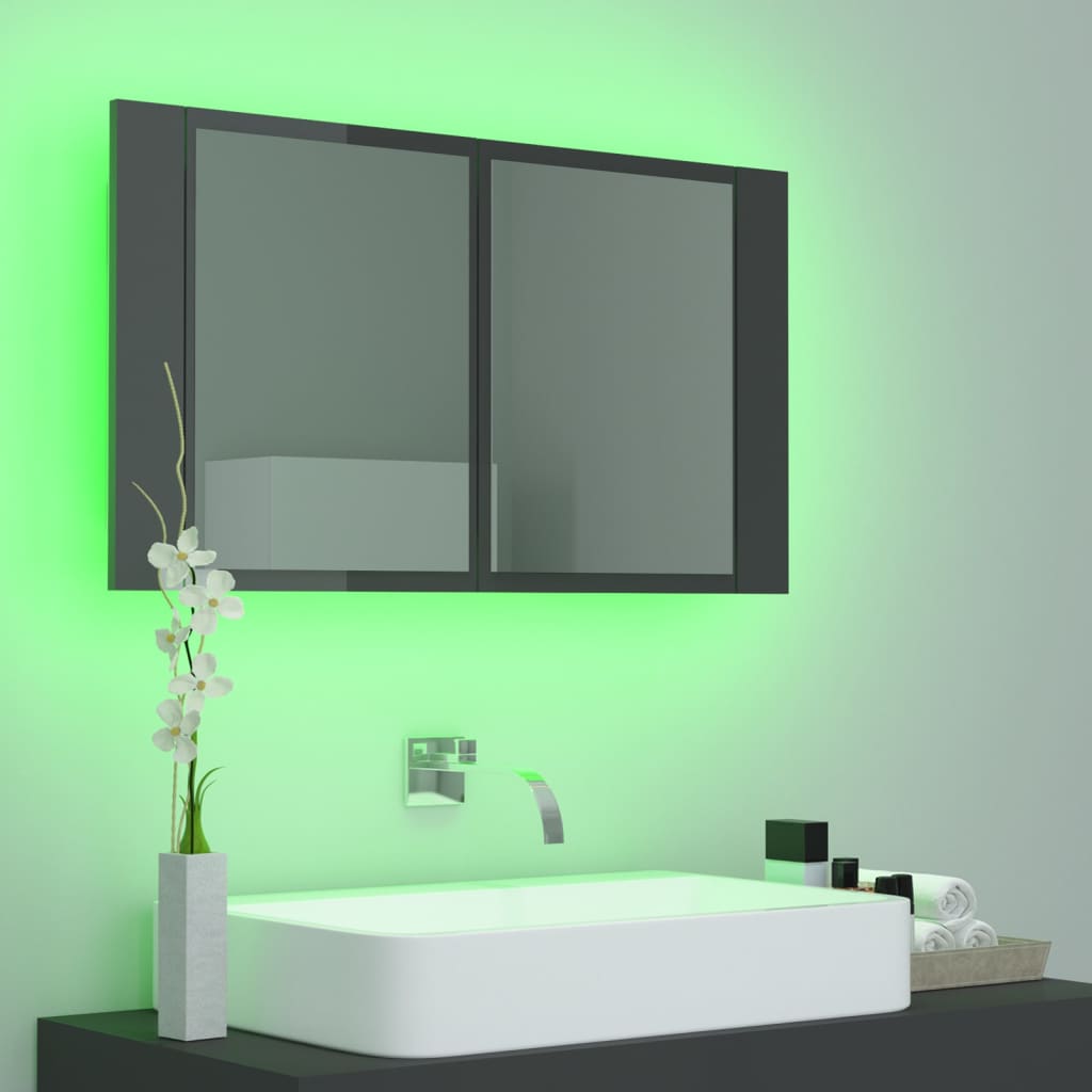 vidaXL LED Bathroom Mirror Cabinet High Gloss Grey 80x12x45 cm Acrylic