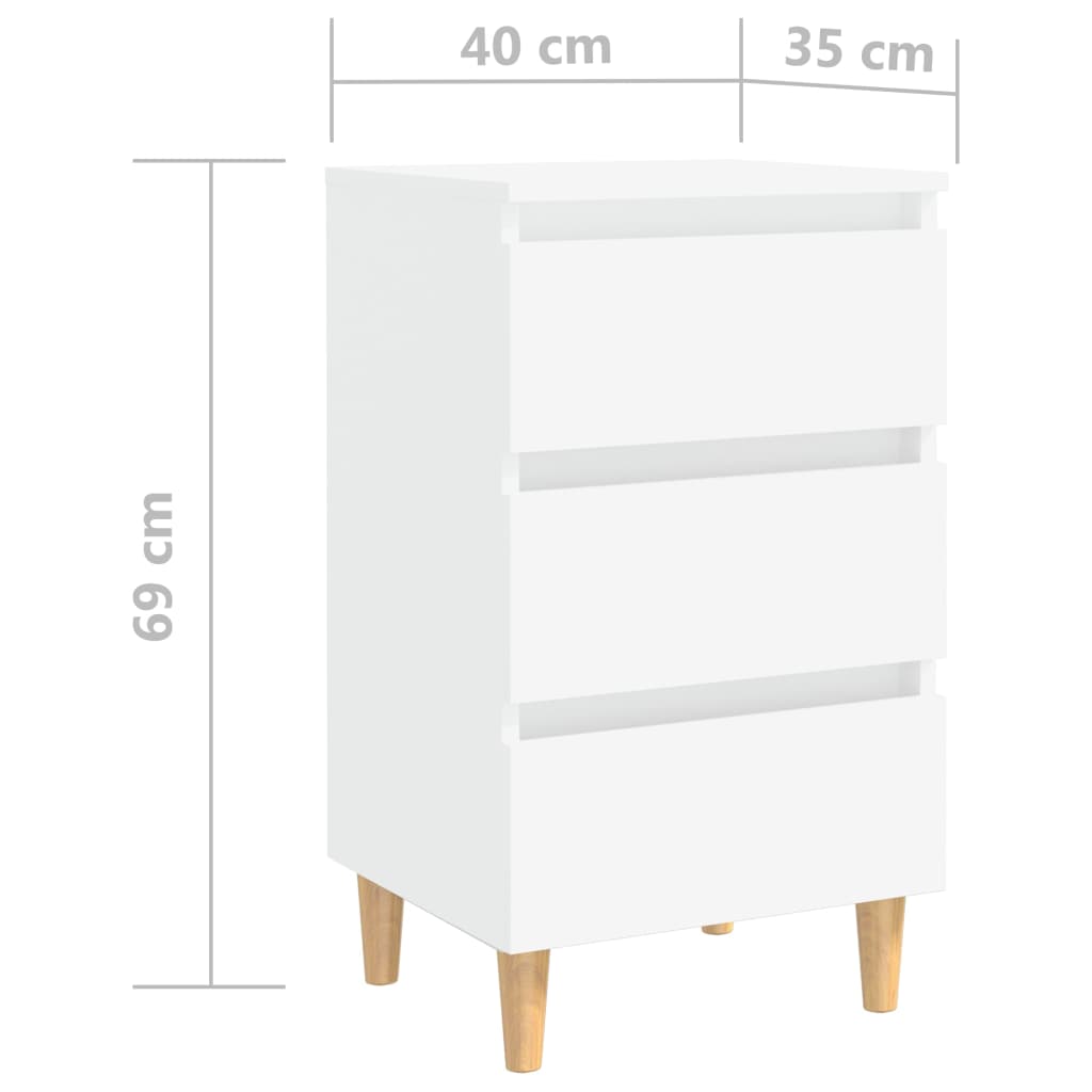 vidaXL Bed Cabinet with Solid Wood Legs White 40x35x69 cm