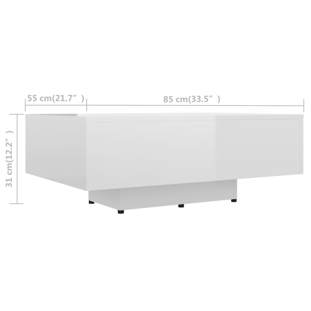 vidaXL Coffee Table High Gloss White 85x55x31 cm Engineered Wood