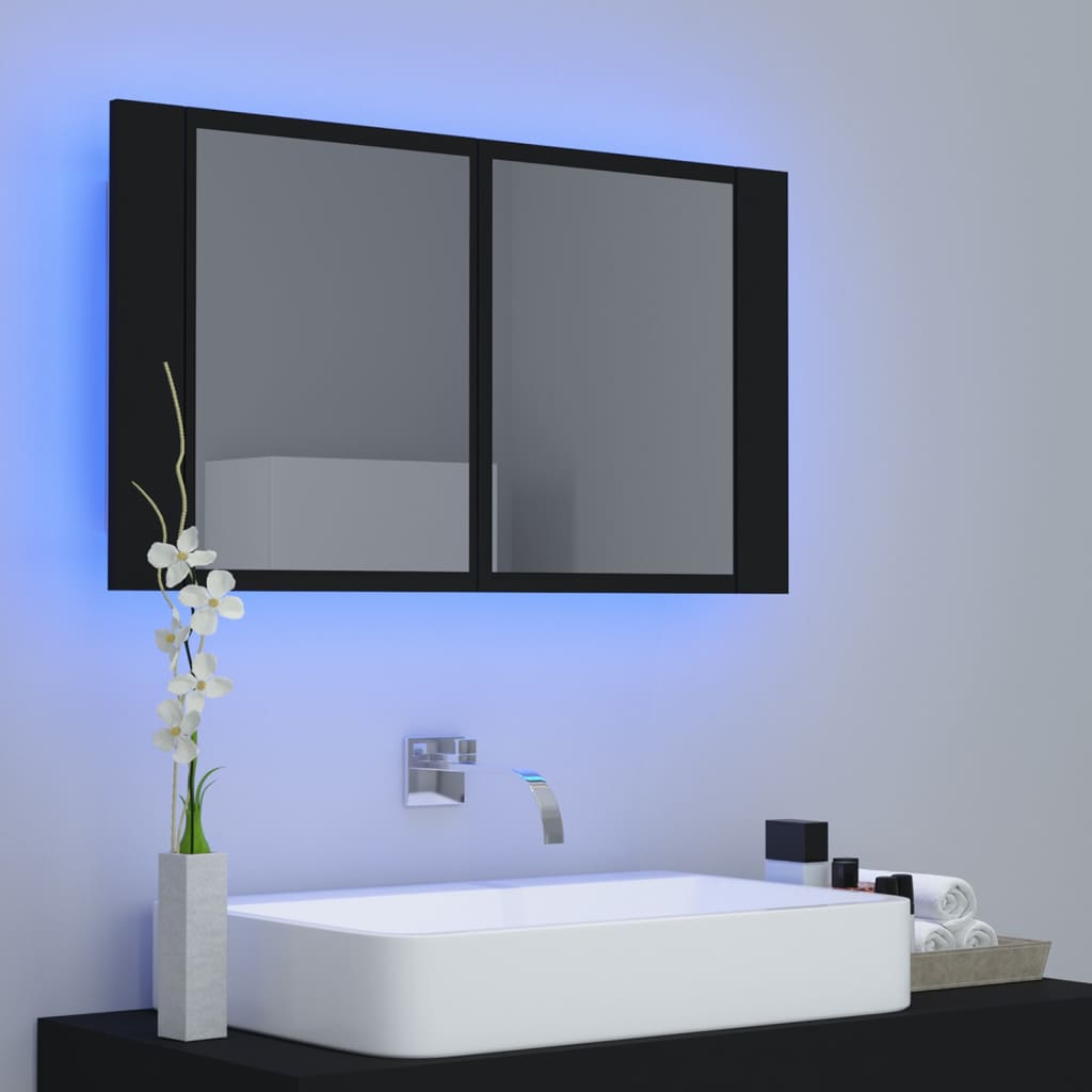 vidaXL LED Bathroom Mirror Cabinet Black 80x12x45 cm Acrylic