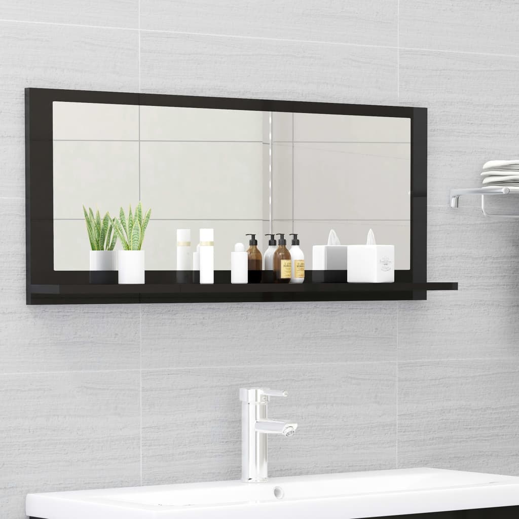vidaXL Bathroom Mirror High Gloss Black 90x10.5x37 cm Engineered Wood