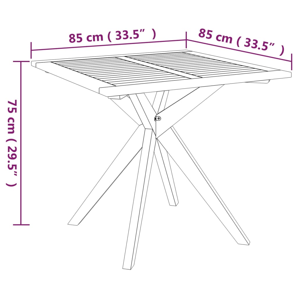 vidaXL Garden Table 85x85x75 cm Solid Wood Acacia