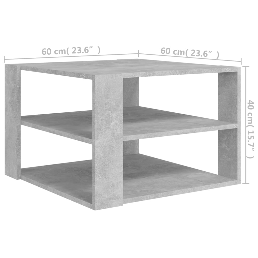 vidaXL Coffee Table Concrete Grey 60x60x40 cm Engineered Wood