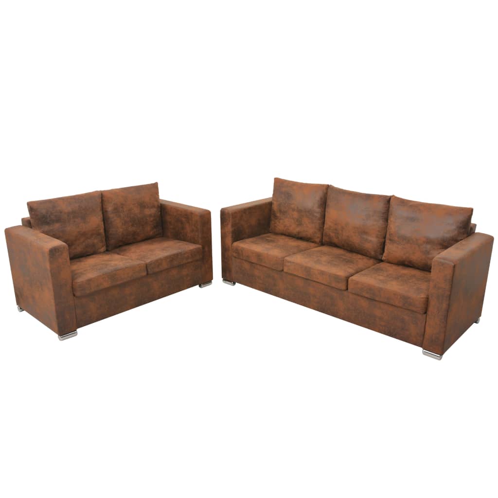 vidaXL Sofa Set 2 Pieces Artificial Suede Leather