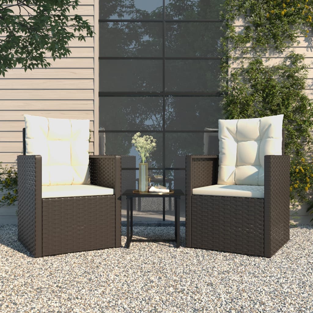 vidaXL 3 Piece Outdoor Lounge Set with Cushions Poly Rattan Black