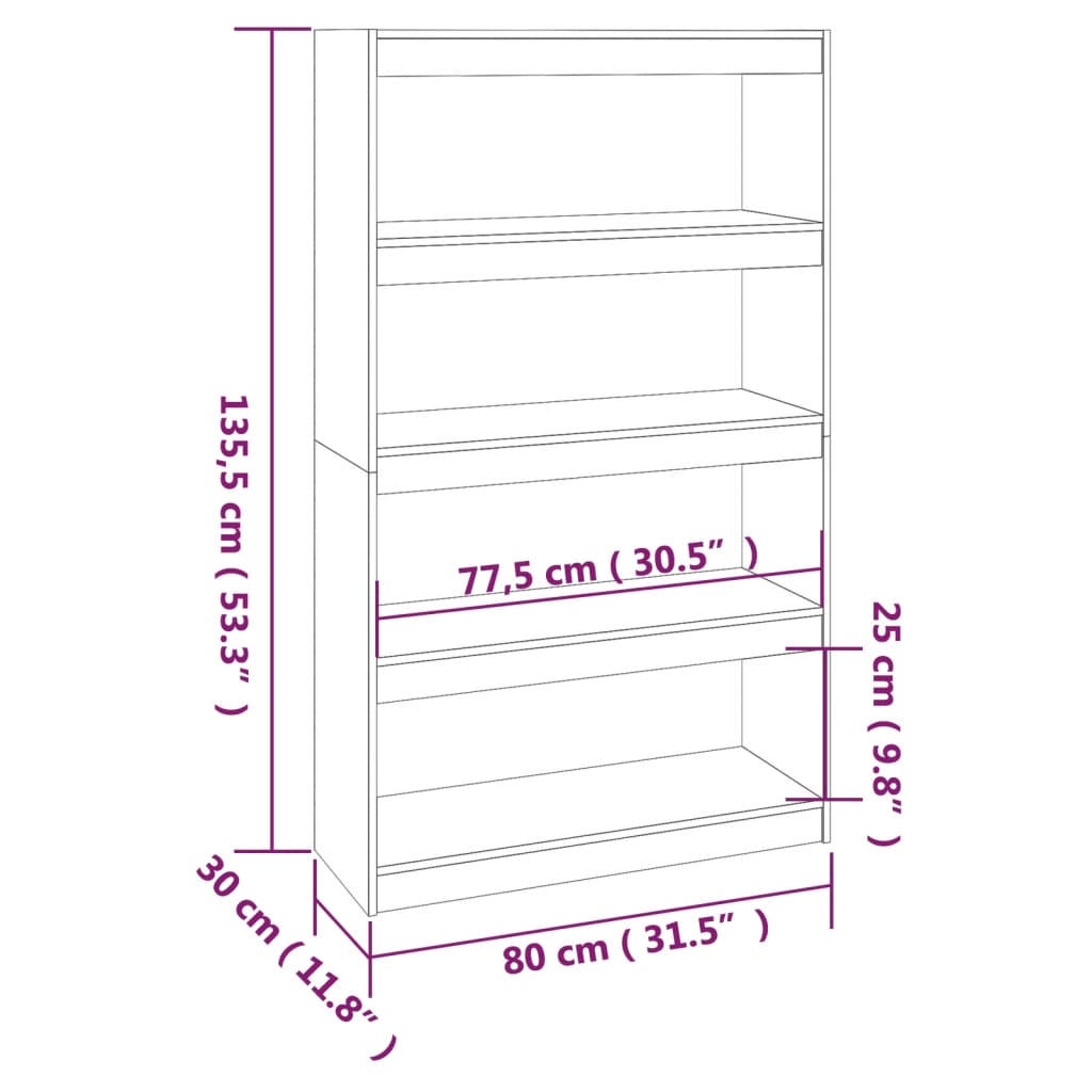 vidaXL Book Cabinet/Room Divider Honey Brown 80x30x135.5 cm Wood Pine