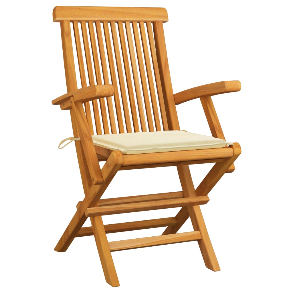vidaXL Garden Chairs with Cream Cushions 2 pcs Solid Teak Wood