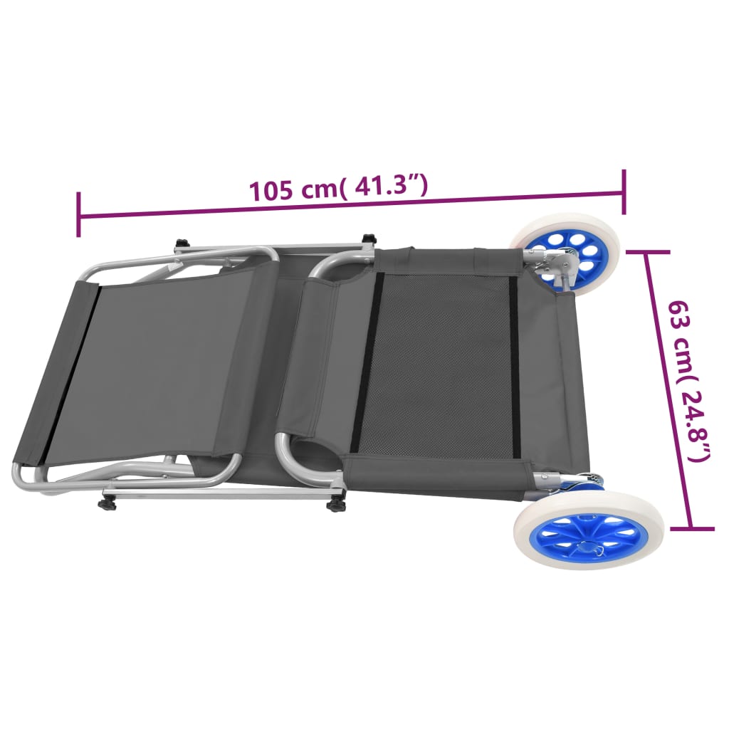 vidaXL Folding Sun Lounger with Canopy and Wheels Steel Grey