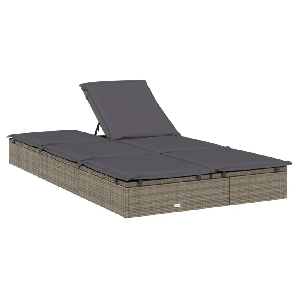 vidaXL 2-Person Sunbed with Cushions Grey Poly Rattan