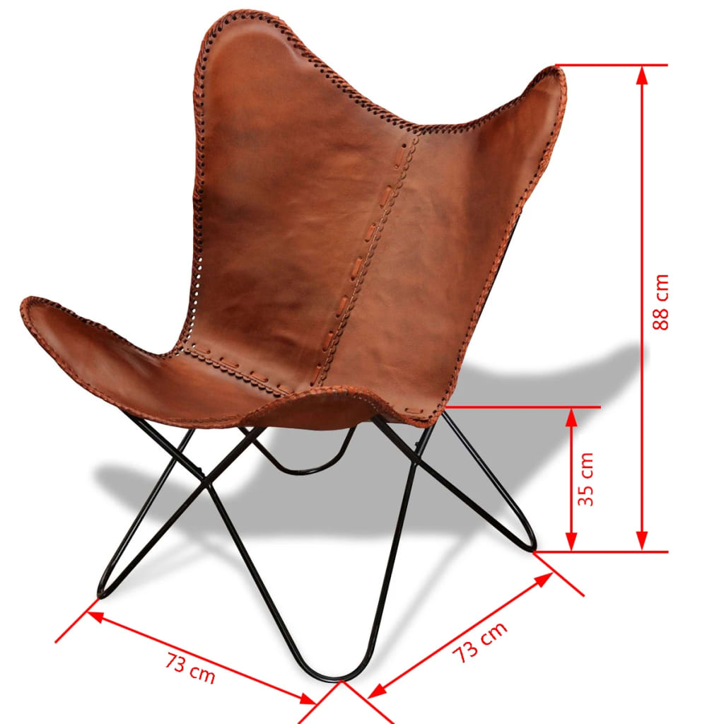 vidaXL Real Leather Butterfly Chair Vintage Retro
