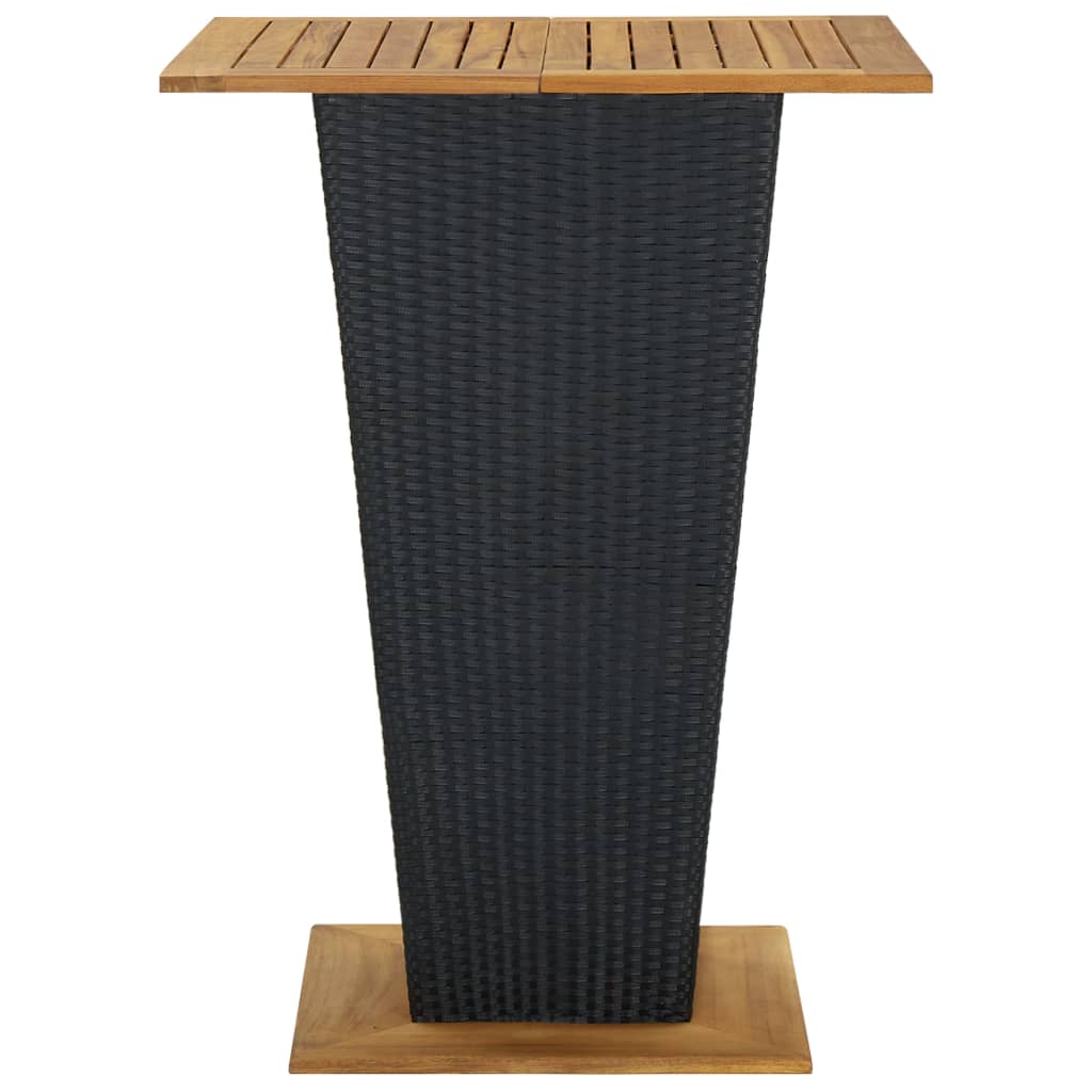 vidaXL Bar Table Black 80x80x110 cm Poly Rattan and Solid Acacia Wood