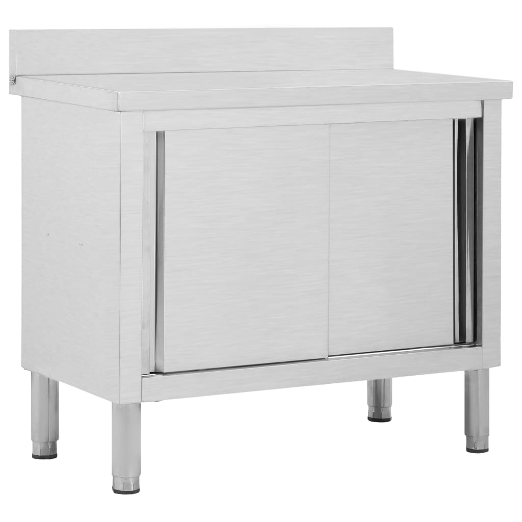 vidaXL Work Table with Sliding Doors 100x50x(95-97) cm Stainless Steel ...