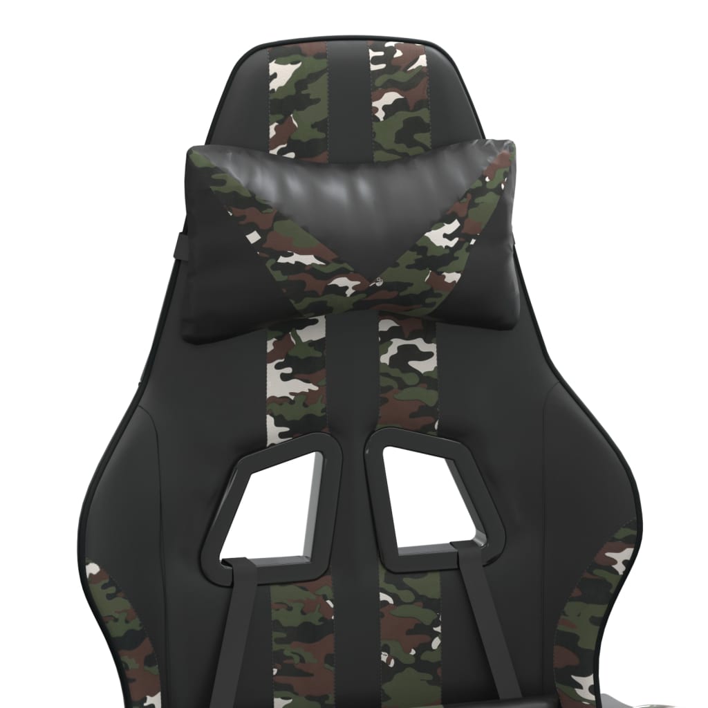 vidaXL Swivel Gaming Chair with Footrest Black&Camouflage Faux Leather