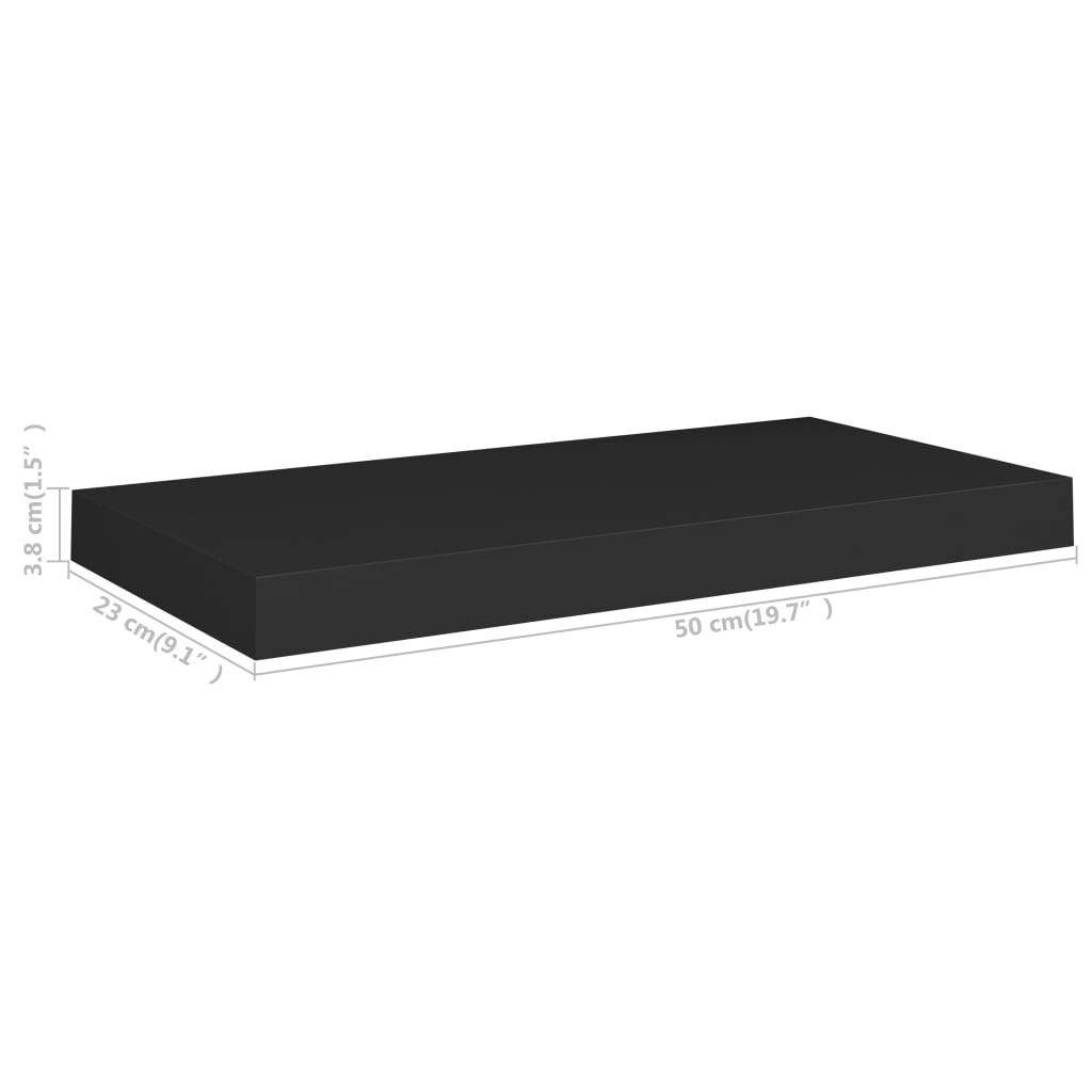 vidaXL Floating Wall Shelf Black 50x23x3.8 cm MDF