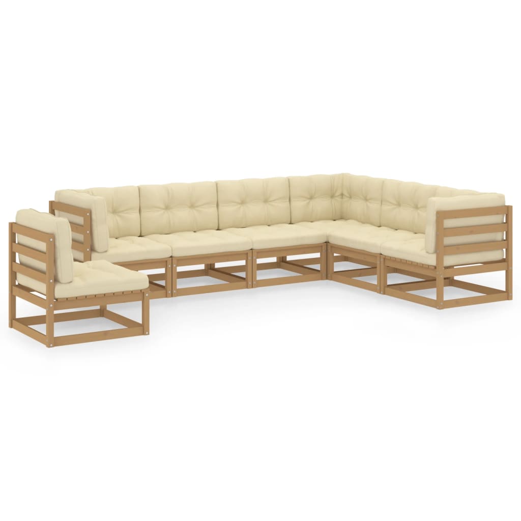vidaXL 7 Piece Garden Lounge Set & Cushions Honey Brown Solid Pinewood